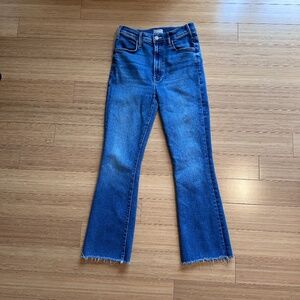 MOTHER The Hustler Ankle Fray Jeans Women's 26 Blue Grasping At Straws Raw Hem